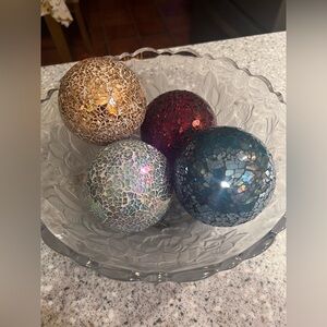 Elegant Glass Bowl with Decorative Globes